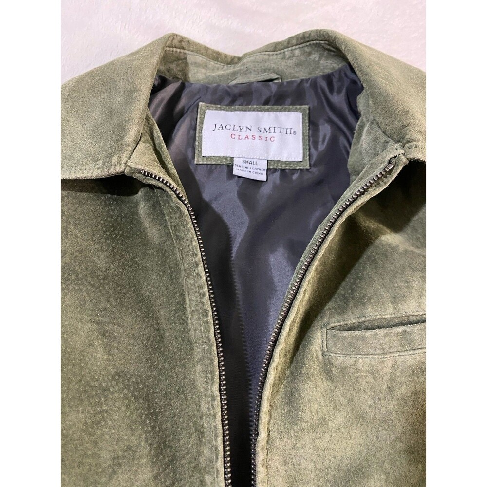 VTG Y2K 90 Jaclyn Smith Green Suede Jacket S Genuine Leather Zip Harrington Coat - Picture 7 of 9
